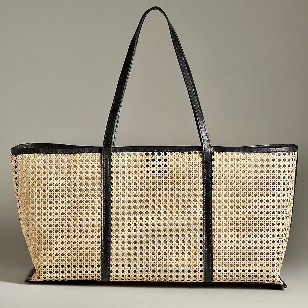 Bembien Margot Bag Plage NWT XL Wide Black Rattan Woven Beach Tote Boho $350
